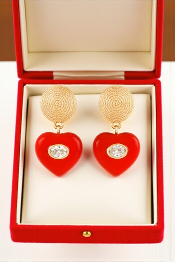Furia Golden Heart Earrings – Elegant Design in the Form of a Red Heart with Stones