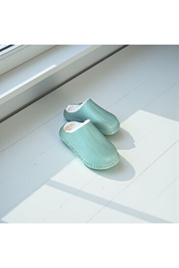 AkınalBella Akınal Women's Pastel Green Wool Inside Orthopedic Light Sole Home Office Daily Slippers