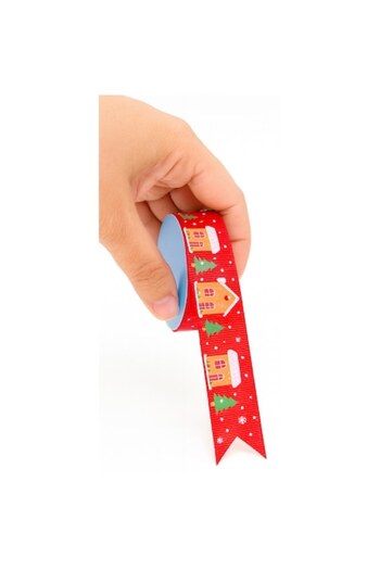 OEM Decorative ribbon with houses and fir trees, for packaging, gifts, decorations, 2.5 cm wide, 2.7