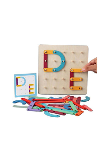 Montessori Pegboard Toy, Wooden, Puzzle Type, Shapes, Letters, Educational