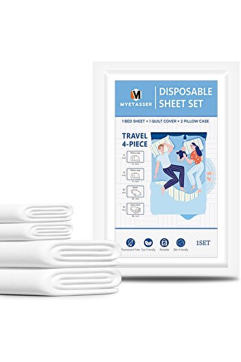 Myetasser Waterproof Disposable Bed Sheets with Quilt Cover and 2 Pillowcases, Travel Disposable Sheets for Ho