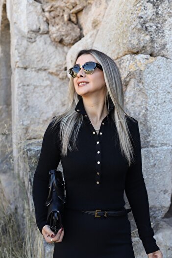 bytugcekaya Pulover tricotat cu guler înalt, mărime standard, negru