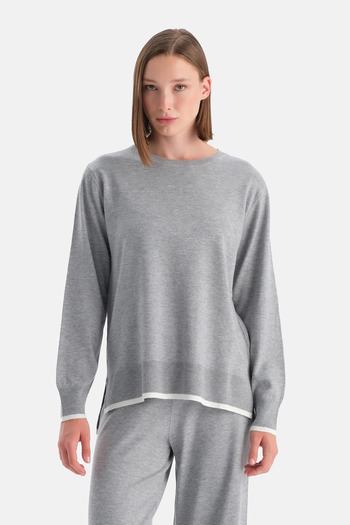 Dagi Gray Melange Travel Sweatshirt with Piping Detail