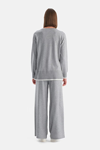 Dagi Gray Melange Travel Sweatshirt with Piping Detail