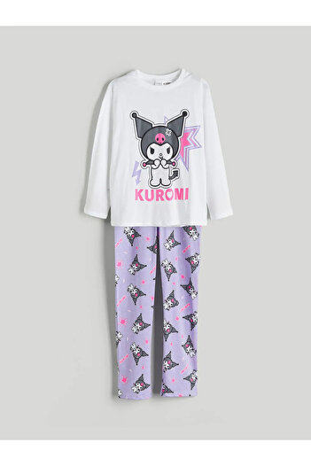 LC Waikiki LCW Kids Beyaz Bisiklet Yaka Kuromi Baskılı Kız Çocuk Pijama Takımı