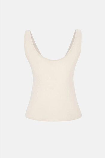 Dagi Ecru V-Neck Thick Strap Tank Top