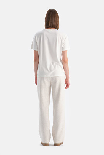 Dagi Ecru Bis Yaka Mercerized Short Sleeve T-Shirt