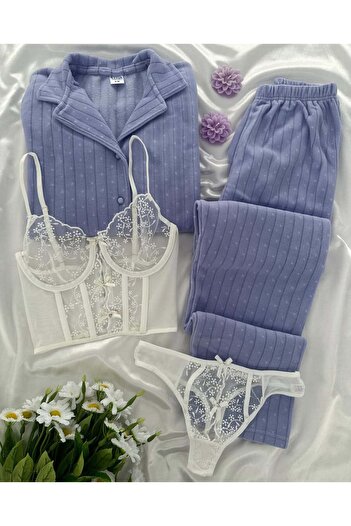Lena Homewears Set de pijamale premium Termosoft cu nasturi cu model pentru femei