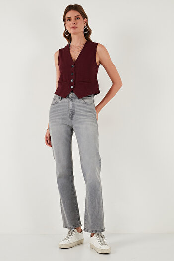 Lela Stretch Fitted Fit V-Neck Buttoned Vest Vest 5865971