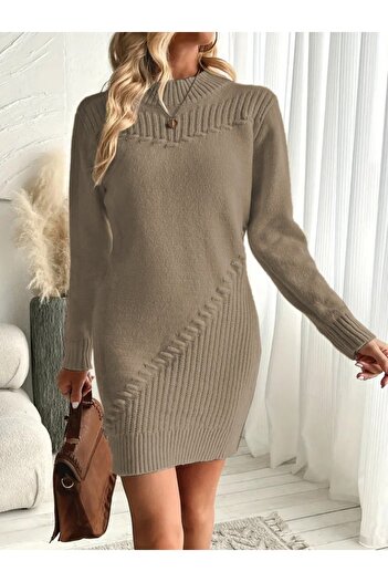 EyesOf Women's Long Sleeve Round Neck Mini Knit Dress