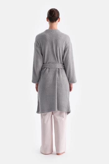 Dagi Light Gray Long Sleeve Chenille Knitted Dressing Gown