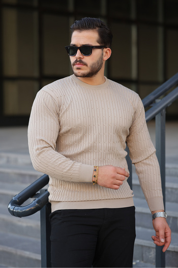 comstar Men's Crew Neck Long Sleeve Stone Knit Sweater