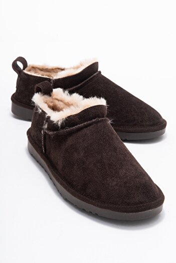 LuviShoes Γυναικεία μποτάκια NOVELLE από γνήσιο δέρμα καφέ σουέντ με γούνα
