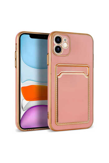 Aden iPhone 11 Compatible Bark Card Holder Case-Rose Gold