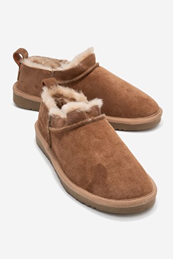 LuviShoes Γυναικεία μποτάκια NOVELLE Toprak Suede από γνήσιο δέρμα με γούνα