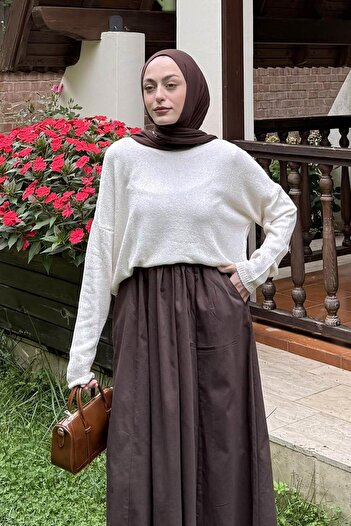 lamelif Kayak Yaka Triko Kazak Natural