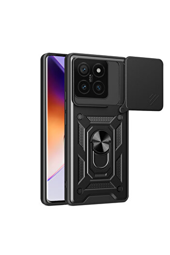 Aden Xiaomi 14t Compatible Case Magnetic Stand Camera Protected Sliding Vega Cover-Black