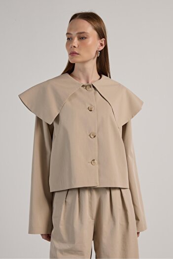 minaaise Women's Stone Premium Design Short Trench Coat 30011