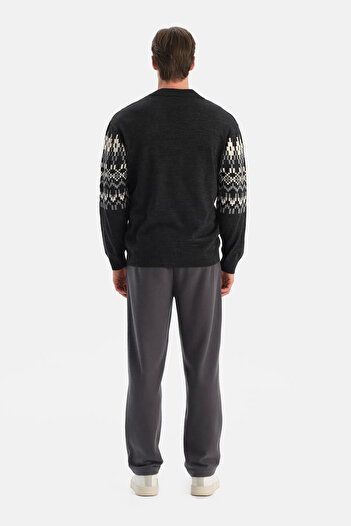 Dagi Anthracite Men's Christmas Patterned Knitwear Cardigan