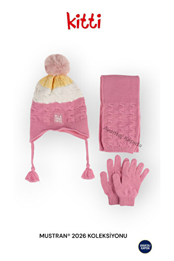 Mustran Kitti 4–8 Years Old Girls Boys Children's Beret Scarf Gloves 3-Piece Winter Set |   Polar Fleece Lined Knitwear |   New Season 2026