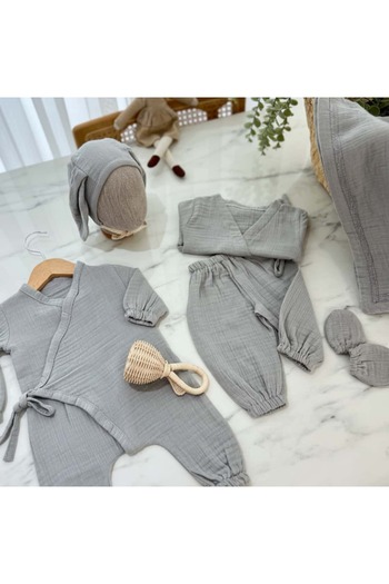 Doray Organic Baby Boy Top and Bottom Set, Set of 6 |   Gray |   Newborn & Baby Clothing
