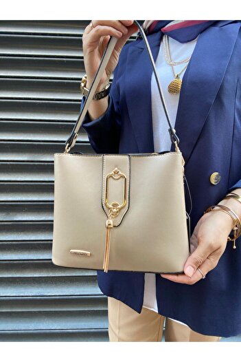H&D COLLECTİON Very Stylish Tassel Detailed Hand and Shoulder Bag with 2 Straps and 3 Compartments, Suitable for Daily Use