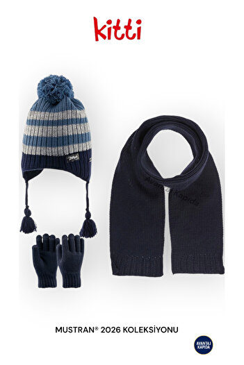 Mustran Kitti 4–8 Years Old Girls Boys Children's Beret Scarf Gloves 3-Piece Winter Set |   Polar Fleece Lined Knitwear |   New Season 2026