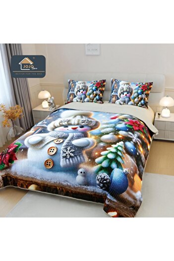 JOJO HOME 5D Bedspread Set + 2 Pillowcases, Digital Printing, Snowman