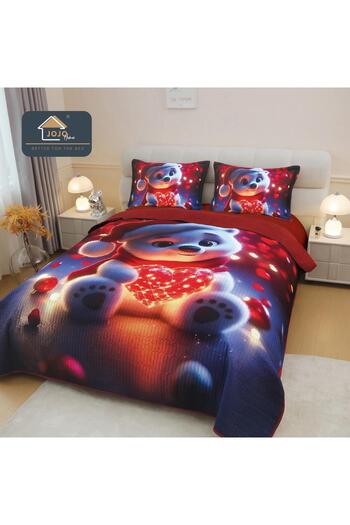 JOJO HOME 5D Bedspread Set + 2 Pillowcases, Digital Printing, Polar Bear with Heart