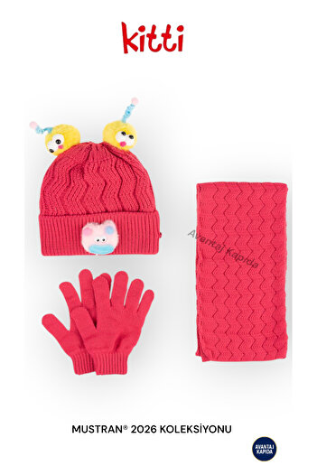 Mustran Kitti 4–8 Years Old Girls Boys Children's Beret Scarf Gloves 3-Piece Winter Set |   Polar Fleece Lined Knitwear |   New Season 2026