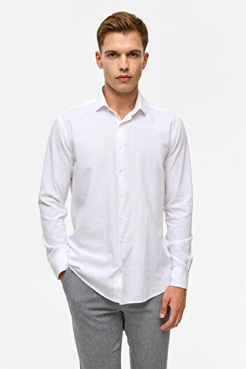 SÜVARİ Slim Straight Classic Collar White Men's Shirt Gm1008400334