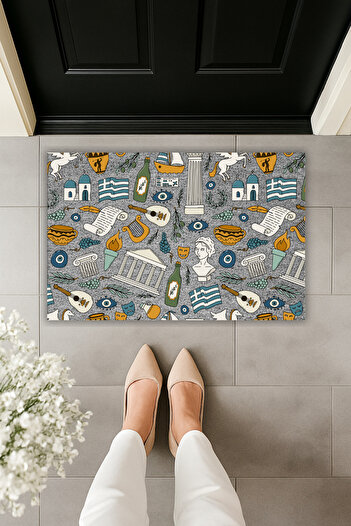 Dormot Greek Heritage Pattern Digitally Printed Front Door Mat – 70X45 cm