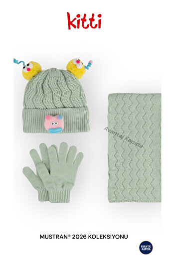 Mustran Kitti 4–8 Years Old Girls Boys Children's Beret Scarf Gloves 3-Piece Winter Set |   Polar Fleece Lined Knitwear |   New Season 2026
