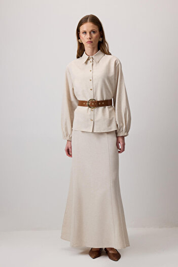 Touché Privé Textured Belted Shirt Skirt Set