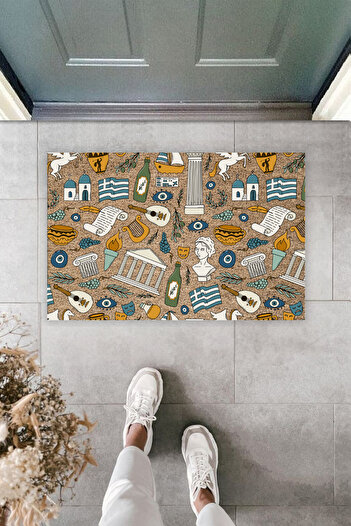 Dormot Greek Heritage Pattern Digitally Printed Front Door Mat – 70X45 cm