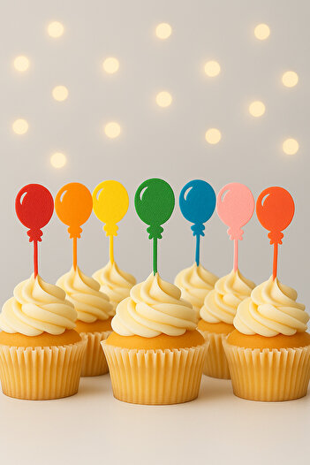 Atolye Doruk 20Pcs Mixed Color Balloon Cupcake Picks- Birthday Cake Decoration Supplies, Cake Picks