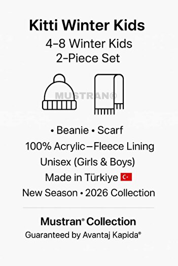 Mustran Kitti 4–8 Years Old Children's Beret Cross Neck Collar Winter Set of 2 |   Polar Fleece Lined Knitwear Knit |   New Season 2026
