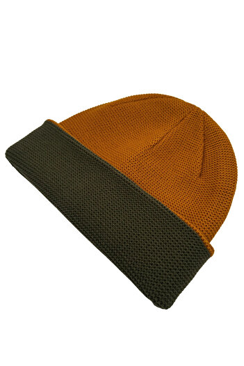 Sofist İstanbul Mustard & Khaki Double-Sided Unisex Folded Solid Color Winter Beanie