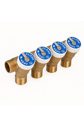 GIACOMINI R585CY064 brass modular distributor, 4 1/2" outlets, with shut-off valves, 3/4" connection