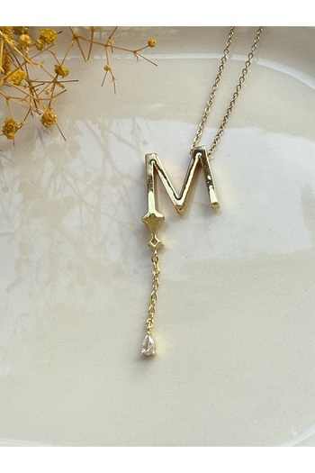 Blotch Far City Popular Dangling Zircon Stone Detailed m Letter Steel Necklace 2 cm