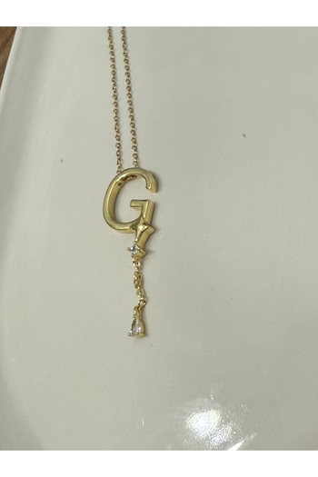 Blotch Far City Popular Dangling Zircon Stone Detailed g Letter Steel Necklace 2 cm