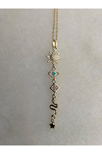 Acousticworld White Stone Symbol Gold Steel Y Necklace Accessory Stylish Jewelry