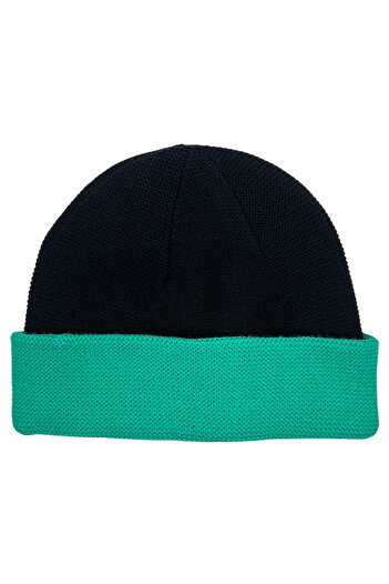 Sofist İstanbul Black & Turquoise Double-Sided Unisex Folded Solid Color Winter Beanie