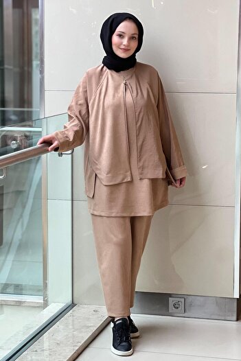 Ghisa Mixed Fabric Piece Patterned Tunic Pants Set