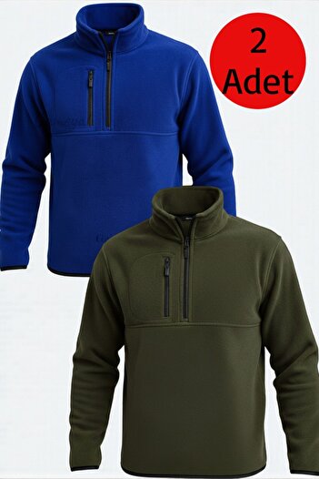 OTAKU 2 Pieces Men's Half-Zip Pocket Fleece Sweatshirt