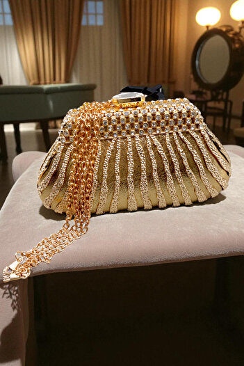 HFKY Women's Gold Midye Model Evening Dress Bag. Metal Evening Dress Bag