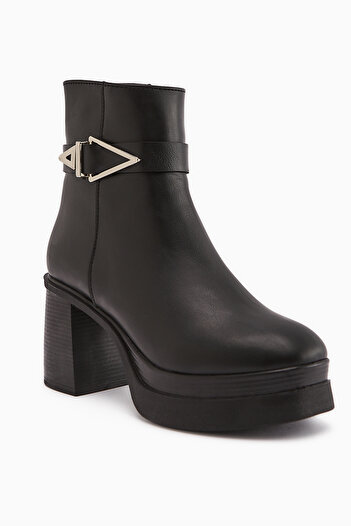 Limoya Hilda Black Buckle Detailed Platform Heeled Women's Boots