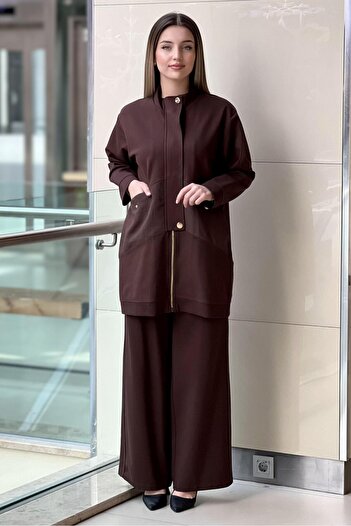 Ceremony Front Zippered Half Placket Steel Knitted Suit