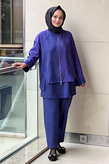 Ghisa Mixed Fabric Piece Patterned Tunic Pants Set