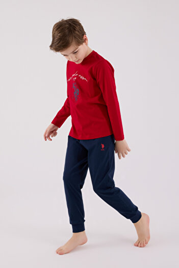 U.S. Polo Assn. Boy's Crew Neck Printed Single Jersey Ribbed Pajama Set Th27Vl3Vrpol